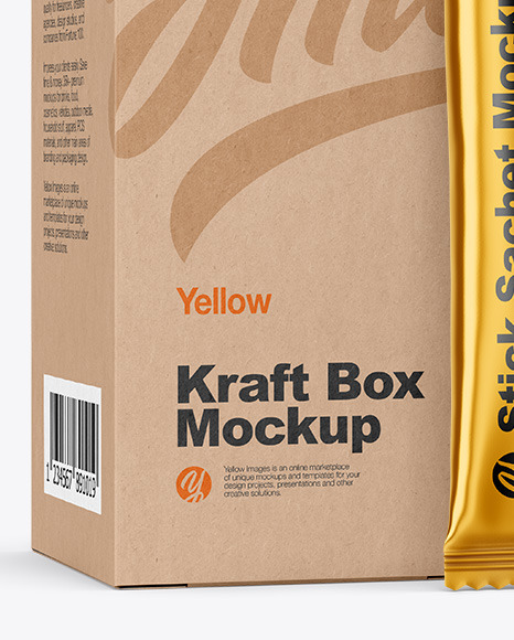 Matte Metallic Stick Sachet w  Kraft Box Mockup PSD #6