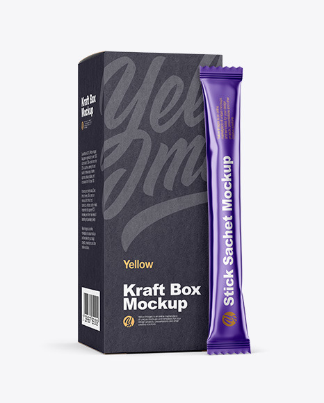 Matte Metallic Stick Sachet w  Kraft Box Mockup PSD #7