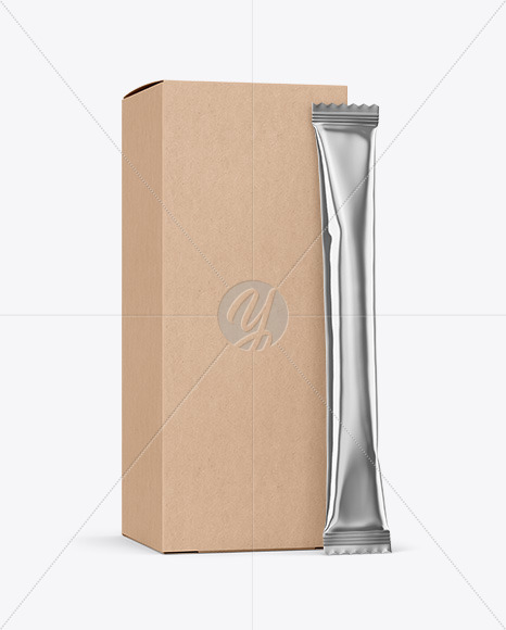 Metallic Stick Sachet w/ Kraft Box Mockup