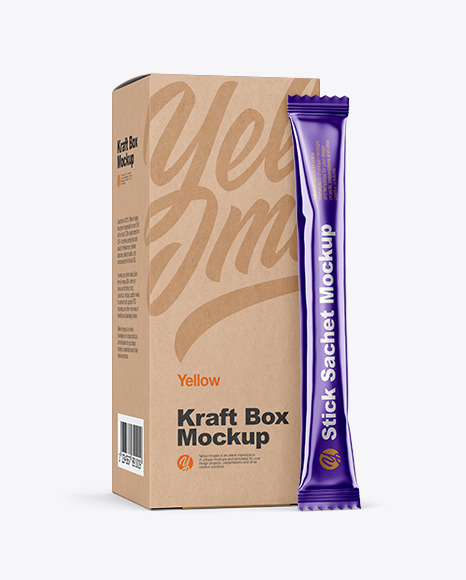 Metallic Stick Sachet w  Kraft Box Mockup PSD #7