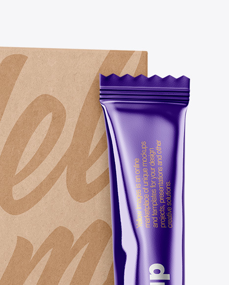 Metallic Stick Sachet w  Kraft Box Mockup PSD #5