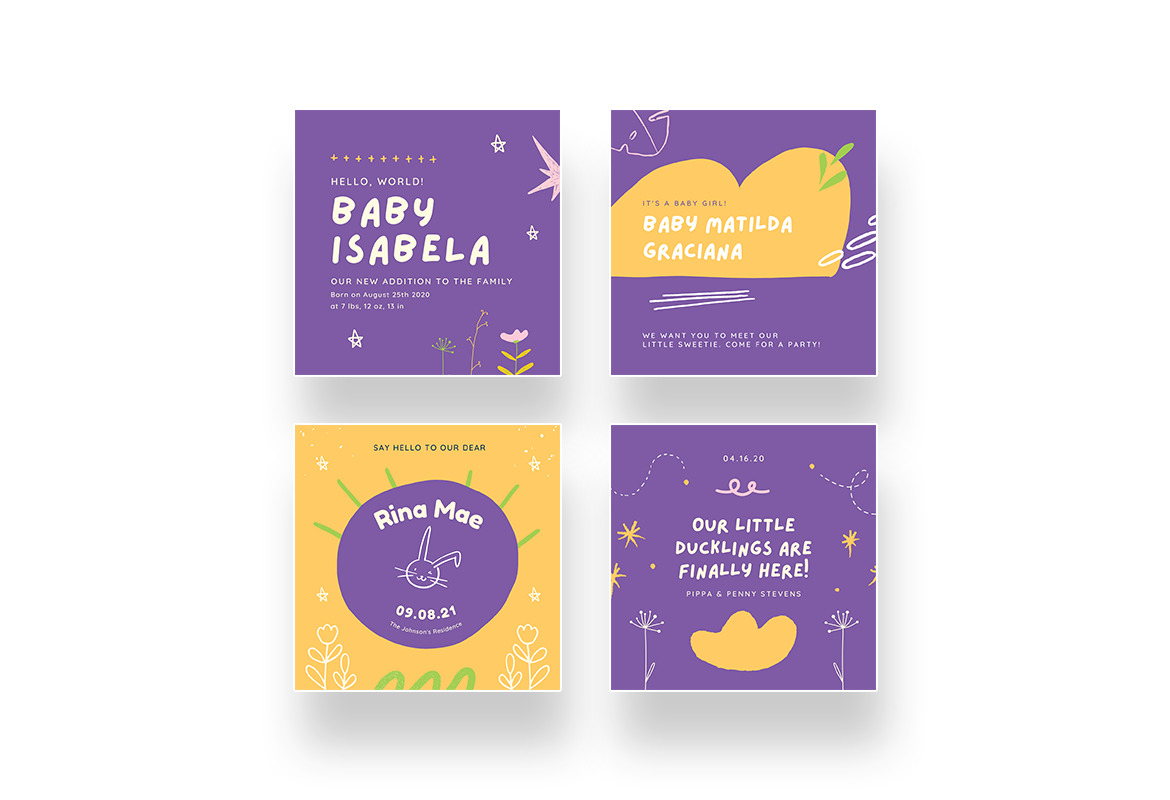 Baby Birth Announcement Instagram Canva on Yellow Images Creative Store
