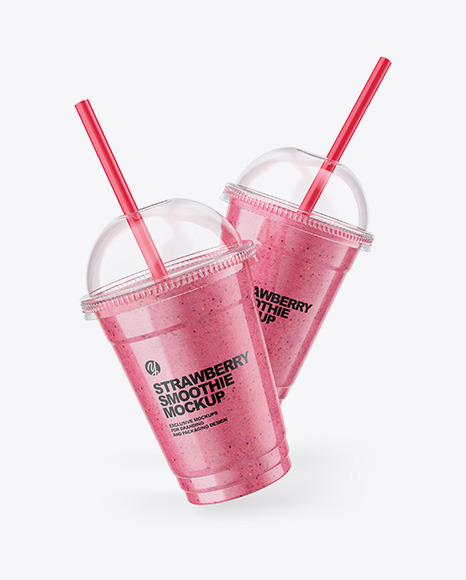Two Strawberry Smoothie Cups Mockup