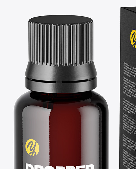 Dark Amber Glass Dropper Bottle with Paper Box Mockup PSD #7