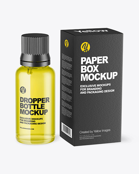 Glass Dropper Oil Bottle with Paper Box Mockup PSD #2