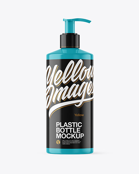 Glossy Plastic Bottle with Pump Mockup