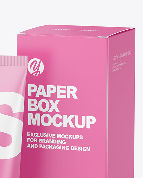 Download Cosmetic Tube With Box Mockup In Tube Mockups On Yellow Images Object Mockups