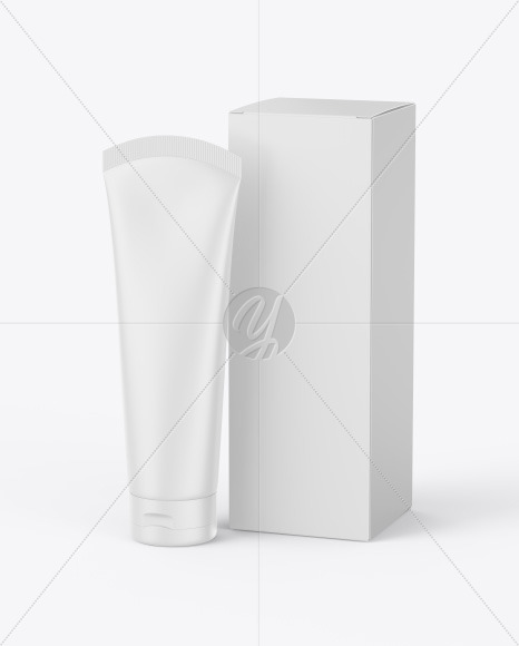 Download Cosmetic Tube With Box Mockup In Tube Mockups On Yellow Images Object Mockups