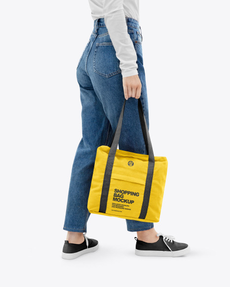 Download Girl W Cotton Bag Mockup In Apparel Mockups On Yellow Images Object Mockups