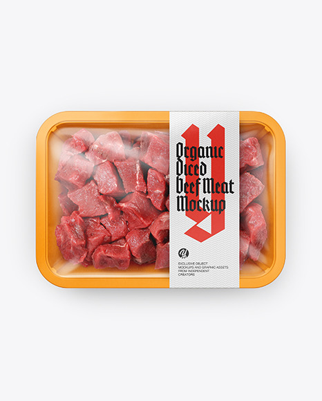 Plastic Tray With Diced Beef Mockup PSD #2
