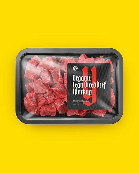 Plastic Tray With Diced Beef Mockup PSD #1