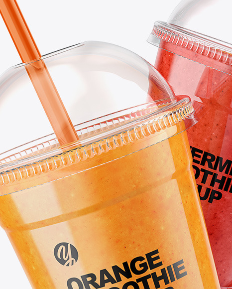 Orange and Watermelon Smoothie Cups Mockup PSD #2