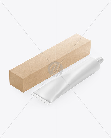 Download Kraft Box W Glossy Cosmetic Tube Mockup In Tube Mockups On Yellow Images Object Mockups