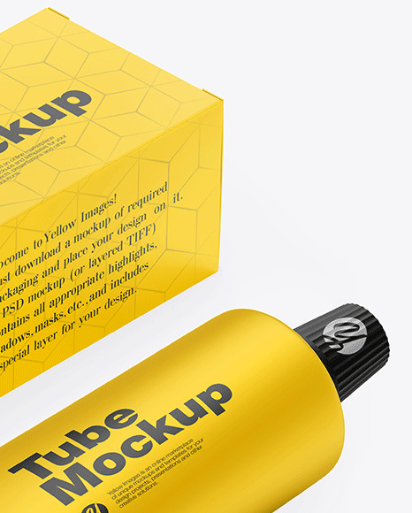 Download Matte Box W Matte Metallic Cosmetic Tube Mockup In Tube Mockups On Yellow Images Object Mockups