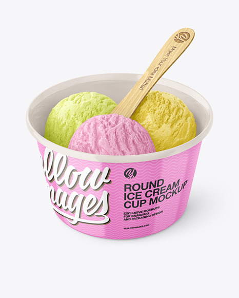 Download Glossy Ice Cream Cup W Wooden Stick Mockup In Cup Bowl Mockups On Yellow Images Object Mockups