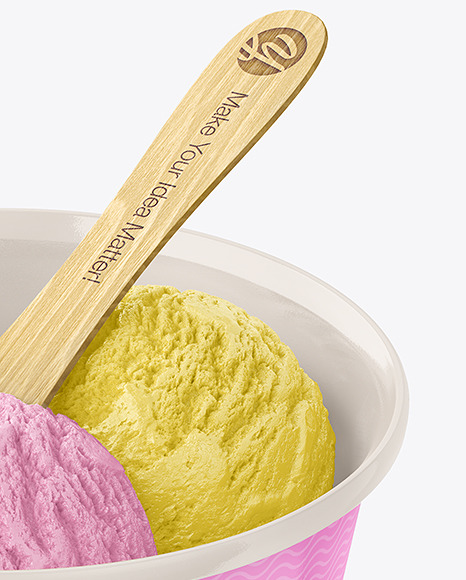 Download Glossy Ice Cream Cup W Wooden Stick Mockup In Cup Bowl Mockups On Yellow Images Object Mockups