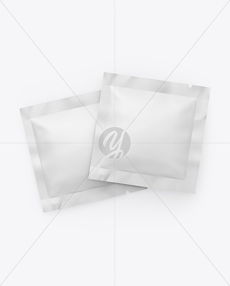 Two Matte Square Sachets Mockup Two Matte Square Sachets Mockup