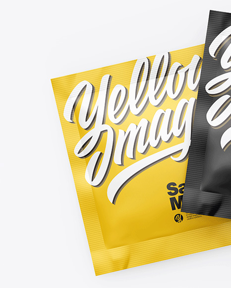 Two Matte Square Sachets Mockup PSD #2
