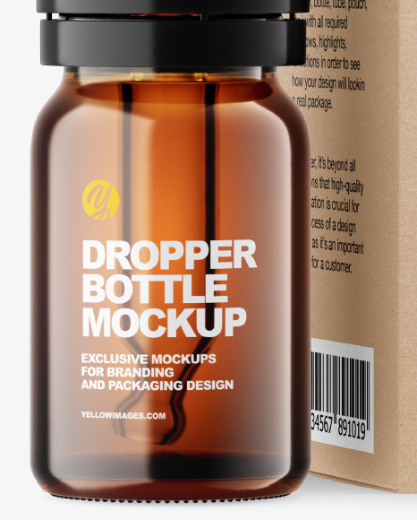 Amber Glass Dropper Bottle w  Kraft Box Mockup PSD #2