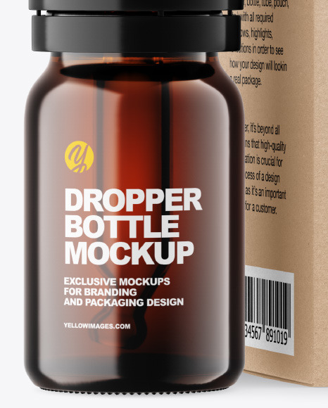 Dark Amber Glass Dropper Bottle w  Kraft Box Mockup PSD #2
