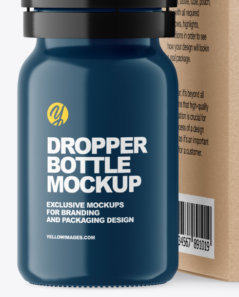 Glossy Dropper Bottle w  Kraft Box Mockup PSD #2