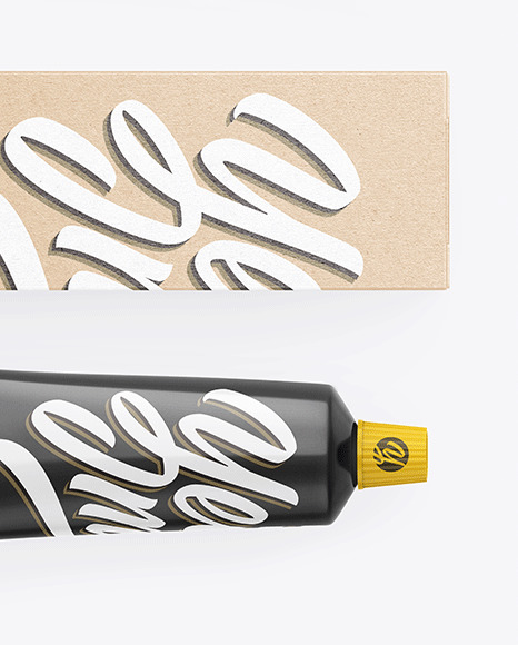 Kraft Box w  Glossy Cosmetic Tube Mockup PSD #7