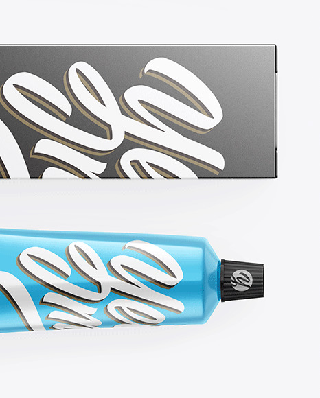 Box w  Glossy Metallic Cosmetic Tube Mockup PSD #1