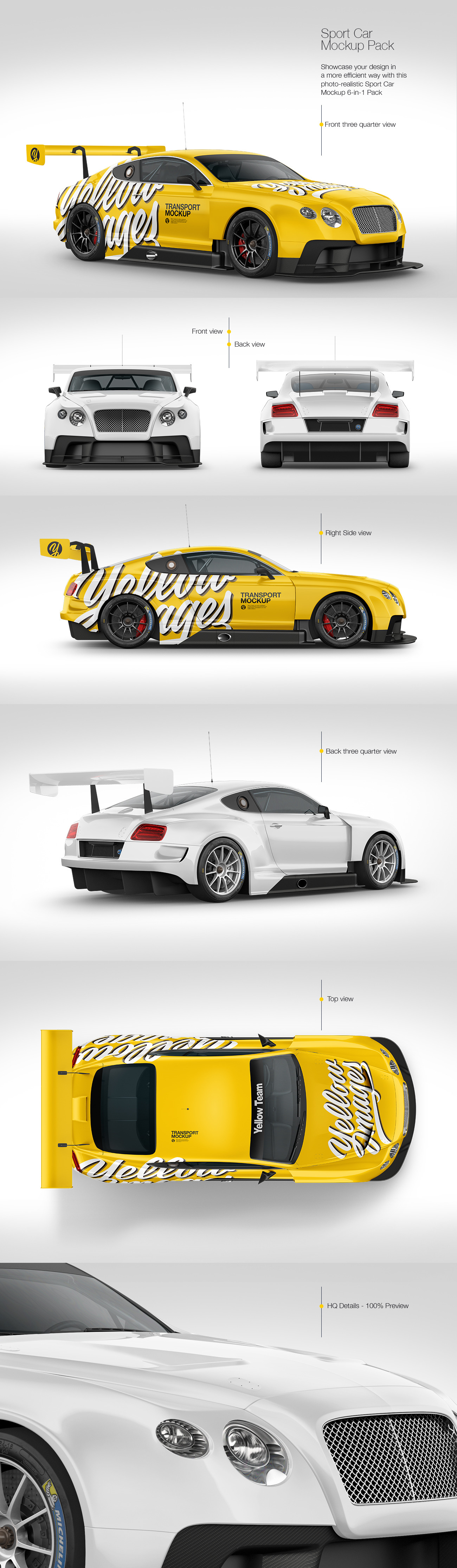 Sport Car Mockup Pack on Yellow Images Creative Store