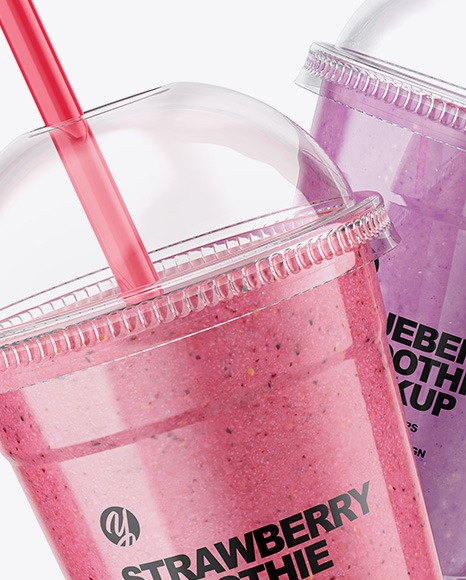 Strawberry and Blueberry Smoothie Cups Mockup PSD #2