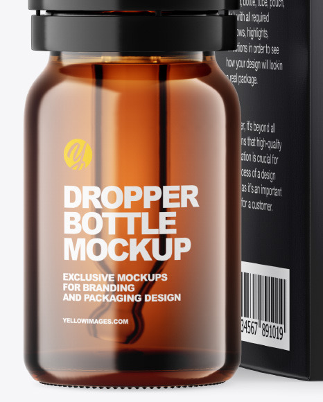 Amber Glass Dropper Bottle w  Paper Box Mockup PSD #2