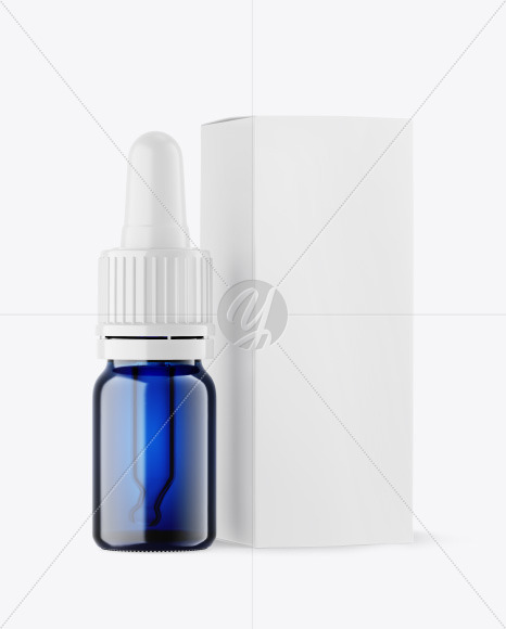 Blue Glass Dropper Bottle w/ Paper Box Mockup Blue Glass Dropper Bottle w/ Paper Box Mockup