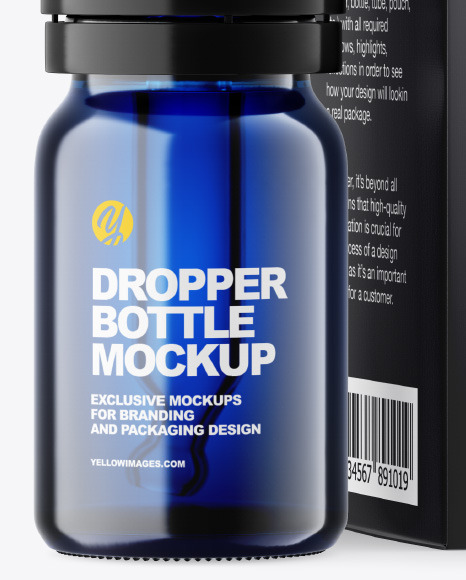 Blue Glass Dropper Bottle w  Paper Box Mockup PSD #2