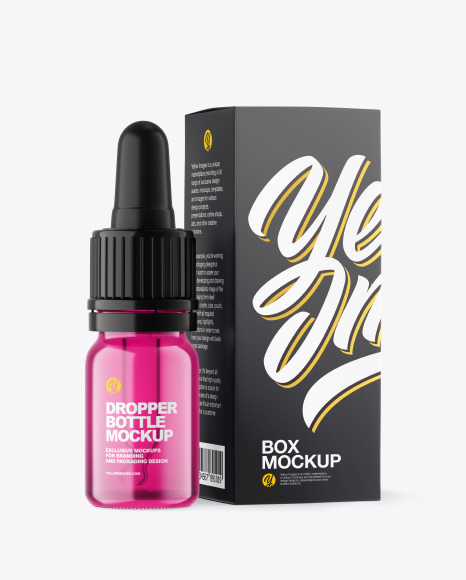 Colored Glass Dropper Bottle w/ Paper Box Mockup