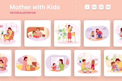M271_ Mother with Kids Illustrations