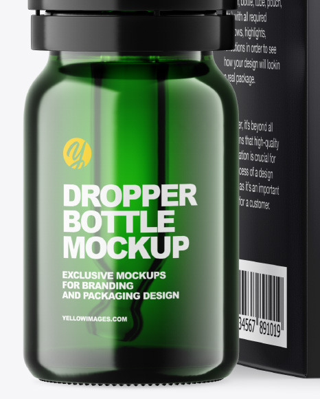 Green Glass Dropper Bottle w  Paper Box Mockup PSD #2