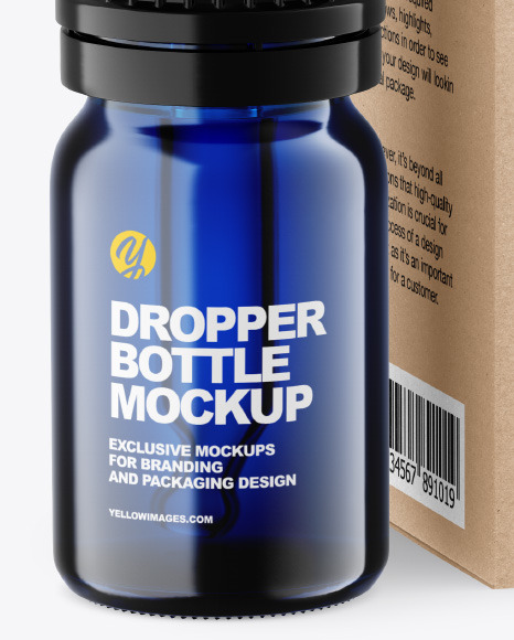 Blue Glass Dropper Bottle w  Kraft Box Mockup PSD #2