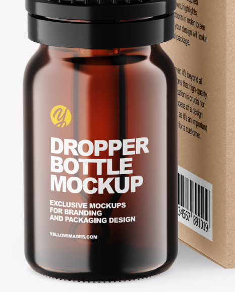 Dark Amber Glass Dropper Bottle w  Kraft Box Mockup PSD #2