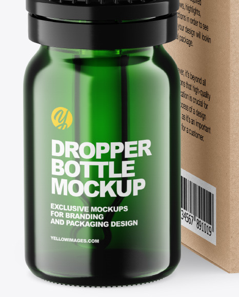 Green Glass Dropper Bottle w  Kraft Box Mockup PSD #2