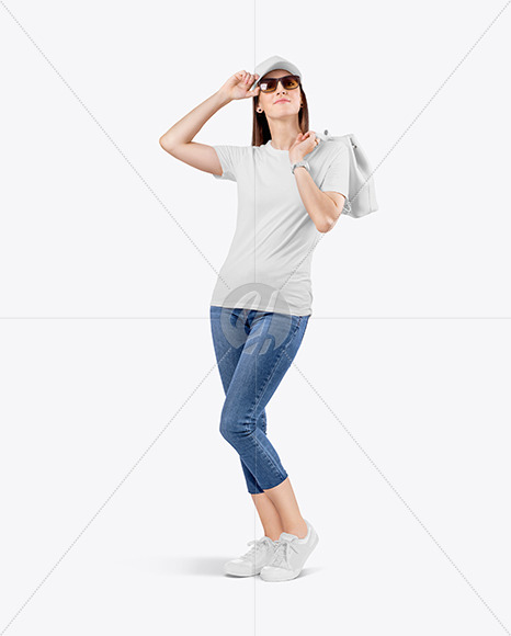 Download Woman In A Crew Neck T Shirt Jeans Mockup In Apparel Mockups On Yellow Images Object Mockups