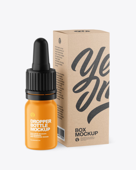 Matte Dropper Bottle w/ Kraft Box Mockup