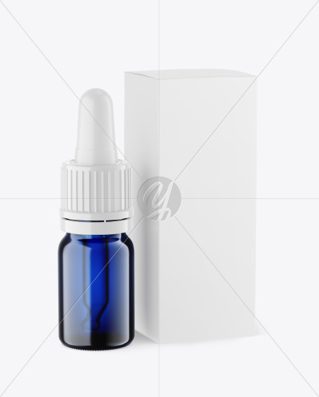 Download Blue Glass Dropper Bottle W Box Mockup In Bottle Mockups On Yellow Images Object Mockups