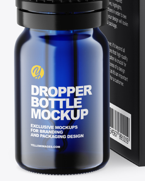 Blue Glass Dropper Bottle w  Box Mockup PSD #2