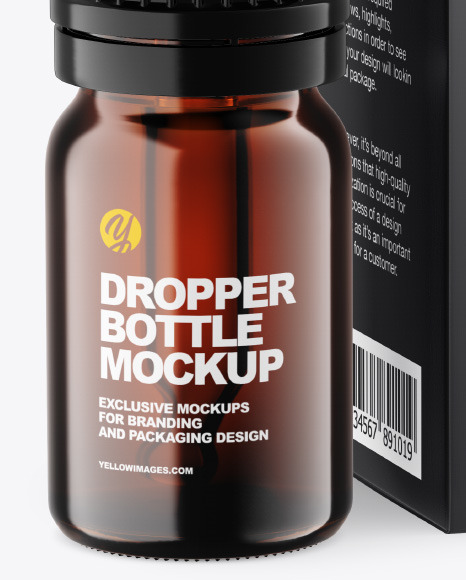 Dark Amber Glass Dropper Bottle w  Box Mockup PSD #2