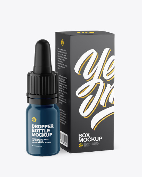 Glossy Dropper Bottle w/ Box Mockup