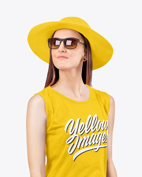 Woman in a Sleeveless Shirt Mockup PSD #2