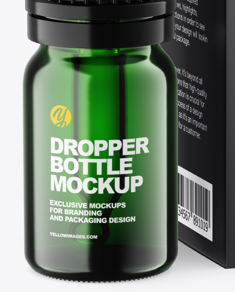 Green Glass Dropper Bottle w  Box Mockup PSD #2