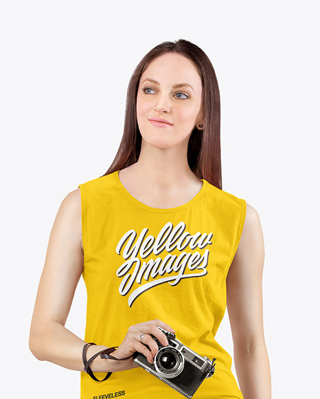 Woman in a Sleeveless Shirt Mockup PSD #2