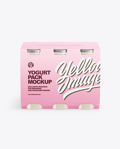 Download 6x100ml Glossy Yogurt Pack Mockup In Box Mockups On Yellow Images Object Mockups