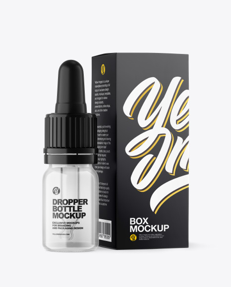 Clear Glass Dropper Bottle w/ Paper Box Mockup