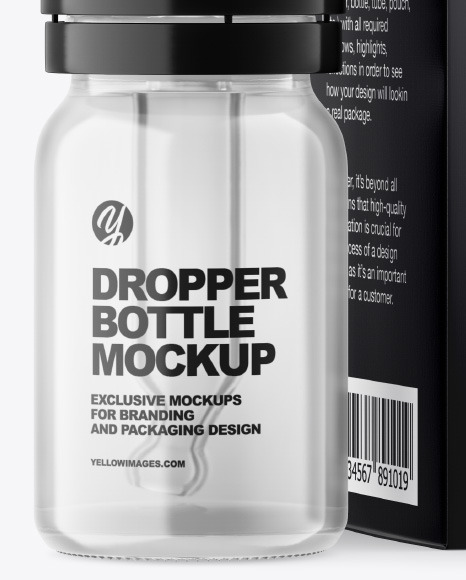 Clear Glass Dropper Bottle w  Paper Box Mockup PSD #2